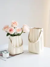 高級感のある白色陶器製花瓶【大口径・水耕栽培用・飾り用】