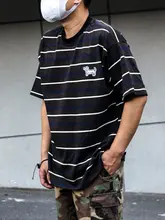 ストライプデザインの半袖Tシャツ【コットン・ゆったりスタイル・カジュアル】（セットアップ対応）