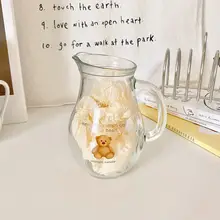 可愛らしいデザインのガラス製冷水ポット【大容量・取っ手付き・コーヒーポット兼ミルクカップ】