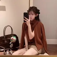 極上の柔らかさ 羊毛ニットカーディガン【ラウンドネック・フリル付き・長袖・インナー向け】