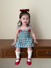 かわいいチェック柄のベビー用ノースリーブワンピース【夏用・連体衣・女の子用】