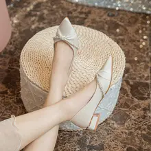 パール付き 低ヒール スクエアトゥ シューズ【大きいサイズ・秋用・女性用】（セットアップ対応）