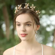 高級手工製の金色ハーフムーン花びらクラウン【ブライダル・ウエディングドレスアクセサリー・セレモニー用】