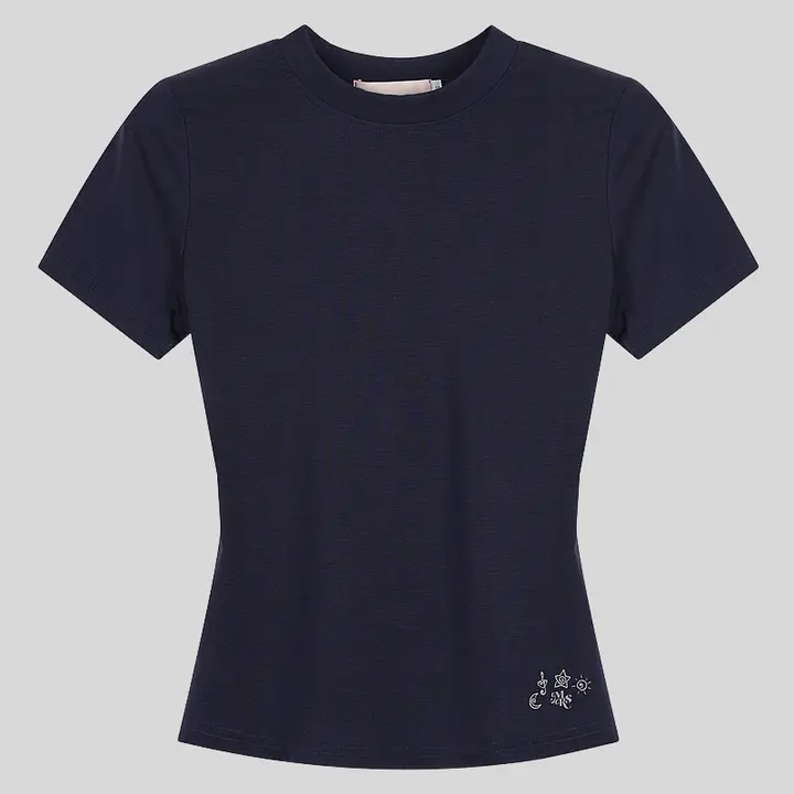 女性用 短袖ブラックTシャツ【夏用・タイトフィット・ウエストシェイプ】