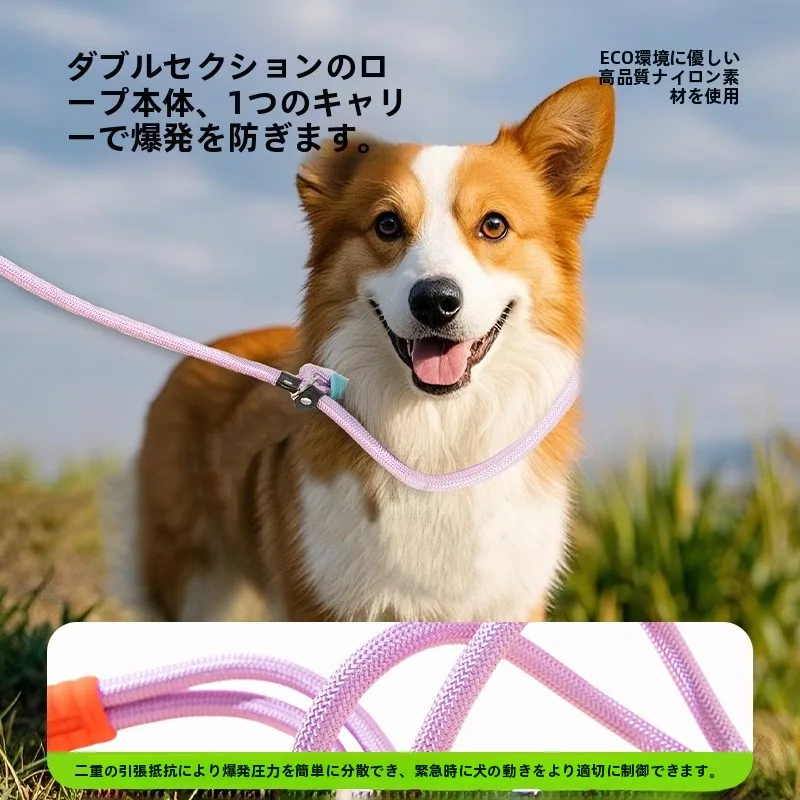 中大型犬用リード：防爆・脱走防止・斜め掛けデザインで多様な散歩シーンに対応