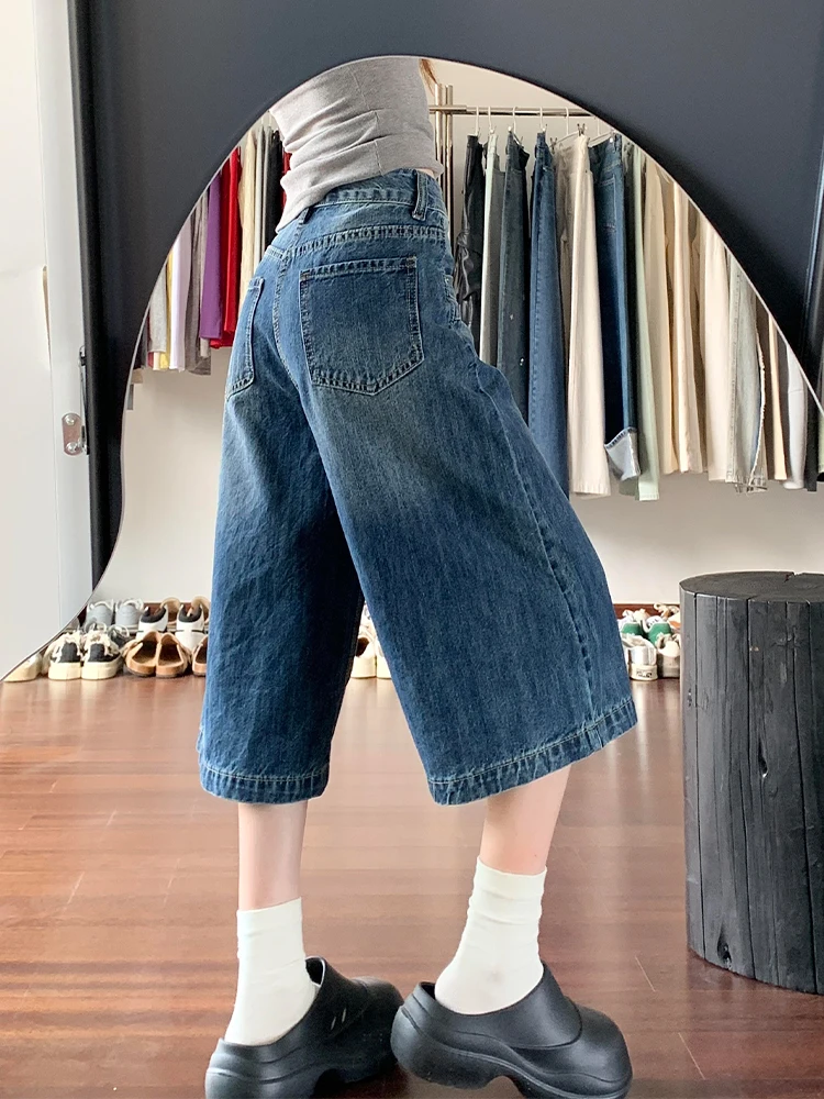 アメリカンヴィンテージ風 七分丈ワイドレッグデニムパンツ：カジュアル・クロップドスタイルの実用性とサイズ選びのガイド
