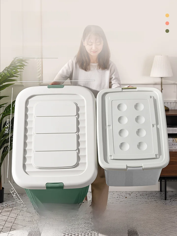 大容量収納ボックス【プラスチック製・蓋付き・衣類・おもちゃ用・引越しに最適】