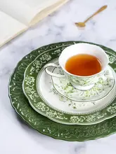 フランス風 レトロ浮き彫り食器セット【陶器製・コーヒーカップ・ティーセット・洋食用プレート】
