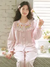 春秋用コットンフランネルパジャマ【長袖・女性用・可愛いデザイン・ルームウェア】（セットアップ対応）