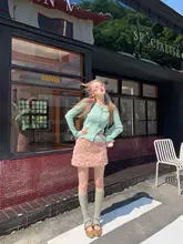 グリーンニットカーディガン【秋用・スリムフィット・レディース】（セットアップ対応）