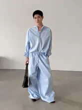 コットンリネン製ヘンリーネックシャツとカジュアルパンツ（セットアップ対応）