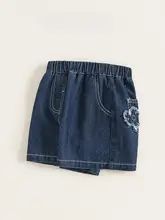 夏用シンプルなお花デザインの女児ショートパンツ【フィット・デニム風・フリンジ仕上げ】