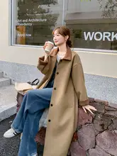 コーヒー色の切り替えデザイン中長丈ダウンコート【ウエストシェイプ・冬用・フレンチレトロ】