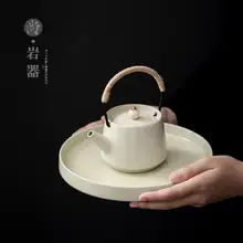 円形陶器製ティーサーバー用トレー【シンプルデザイン・リビング用】