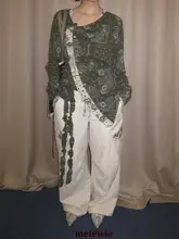 白色パッチワーク付きフリルデザインのウエストドローストリングエラスティックワイドパンツ【女性用・長pants】（セットアップ対応）