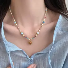カラフルビーズネックレス【女性用・高級感・控えめデザイン・ロックトークルタイプ】