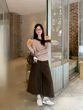 カジュアルなハイウエストワイドレッグパンツ【ブラウン・七分丈・フィット】（セットアップ対応）
