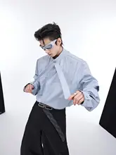長袖シャツ カーディガン メンズ 立体プリーツ タイ付き デコンストラクション デザイン性 ルーズ オーバーサイズ 上品 「CulturE」