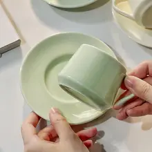 高級セラミック製ミニカフェカップセット【濃縮ラテ用・和風デザイン・皿付き】