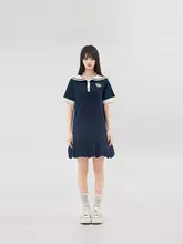 Tシャツワンピース レディース くま柄 学園風 プレピースタイル 夏 「LALABOBO」