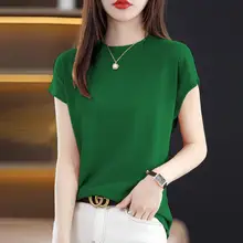 夏用 半高襟ニットTシャツ【極上の柔らかさ・リネン混・ゆったりデザイン】