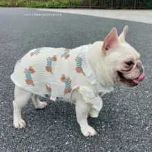 ドッグウェア 犬用 フレンチブルドッグ ベスト コットンリネン クレープ 薄手 通気性 パフスリーブ フリル スナップボタン 春夏