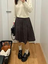 秋のレトロなチェック柄プリーツスカート【ハイウエスト・中丈・女性用】（セットアップ対応）