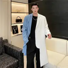 左右非対称デザインのカラーブロックロングコート【ダブルブレスト・メンズ】
