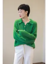 レトロスタイルのソフトウールモヘアニットセーター【イエロー・襟付き】