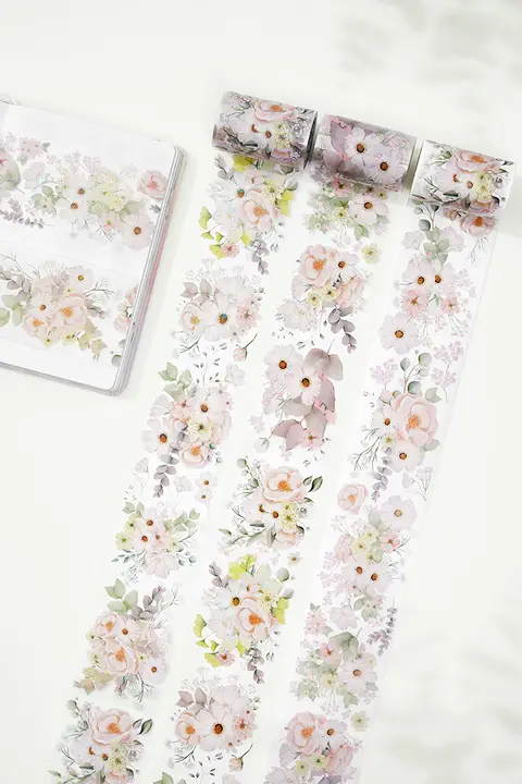 WTオリジナルテープ 花のテーマ PET素材使用の虹色和紙テープ【手帳用・装飾用】