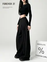 スラックス ワイドパンツ レディース ブラック 着痩せ きれいめ 落ち感 ゆったり カジュアル 「Forever 21」