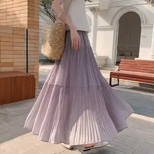 高腰のシフォンプリーツスカート【夏用・Aライン・大きな裾】