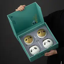熊猫デザインの陶製茶葉缶【ギフト用・紅茶・緑茶・白茶・花茶対応・空の包装ボックス】