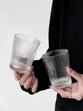 ガラスカップ 日常使用 アイスアメリカーノ 牛乳 ティーカッ プ 家庭用飲料カップ シンプルな日本スタイル ストライプデザイン