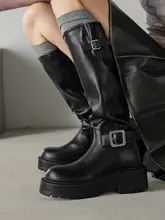 厚底高筒レザー長靴【秋冬向け・クラシックデザイン・ライディングブーツ】