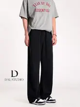 ブラックのゆったりストレートパンツ【ゴムウエスト・カジュアル・通気性】（セットアップ対応）