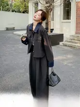 深灰色のカジュアルジャケット【短丈 ・スリムフィット・春用】＆ストレートパンツ【高級感・フィット】（セットアップ対応）