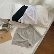 夏用薄手安全パンツ【コットンリネン・レースデザイン・ルームウェア・ショートパンツ】（セットアップ対応）