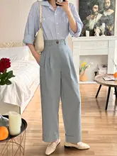 牛皮紙製 夏季用カジュアル通勤ストレートパンツ【九分丈・シルエットアップ】（セットアップ対応）