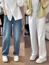 ストレート ジーンズ 女性 2025 新しいハイウエスト痩身