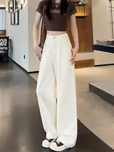 ブルーストライプのテクスチャー ワイドレッグパンツ【アメリカンスタイル・ハイウエスト・スリム効果】（セットアップ対応）