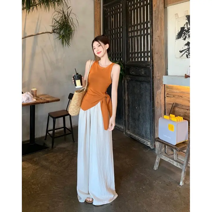 大きいサイズのフレンチスタイル キャミソール【夏用・無袖・フィット】（セットアップ対応）
