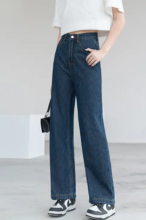 ハイウエストデニムパンツ レディース【春用・小柄向け・ワイドストレート・9分丈】