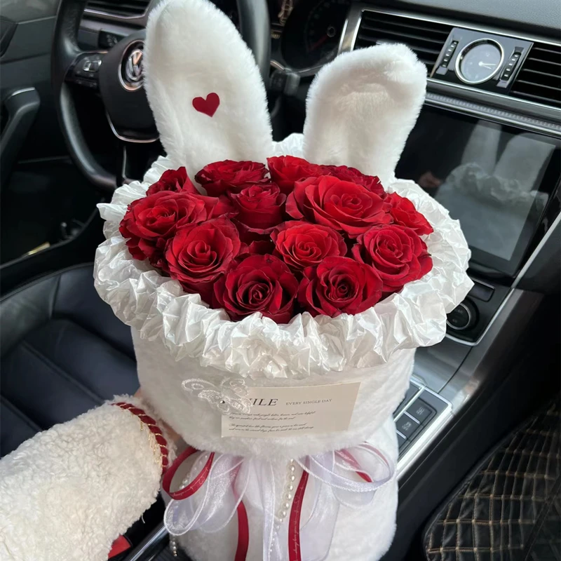 かわいいラビットイヤーローズブーケ【アートフラワー・ギフト向け・お誕生日用】