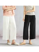 肌理感のある泡泡絹広脚パンツ【ウエストゴム・フルレングス・フィット】