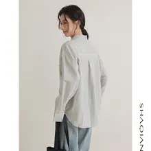 バイカラー縞模様の長袖シャツ【ゆったりしたフィット・重ね着対応・春用】