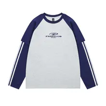 アメリカンビンテージ風カラーブロック長袖Tシャツ【女性用・ゆったりフィット・スポーツ対応】（セットアップ対応）
