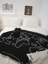 Coolercolour マップデザインのリバーシブルフリース毛布【ブラック・ホワイト・厚手・ソファ用】