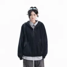 アメリカンビンテージ風 スプレーグラフィックジップアップフード付きカーディガン【ゆったりしたデザイン】