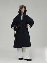 Letm デニムトレンチコート【大きな襟・ダブルボタン・ベルト付き・ロング丈】